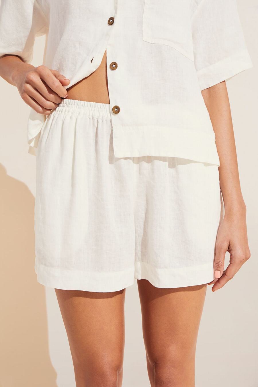 Women Eberjey Garment Dyed Linen Short Set Shorts White | MHG2284MF