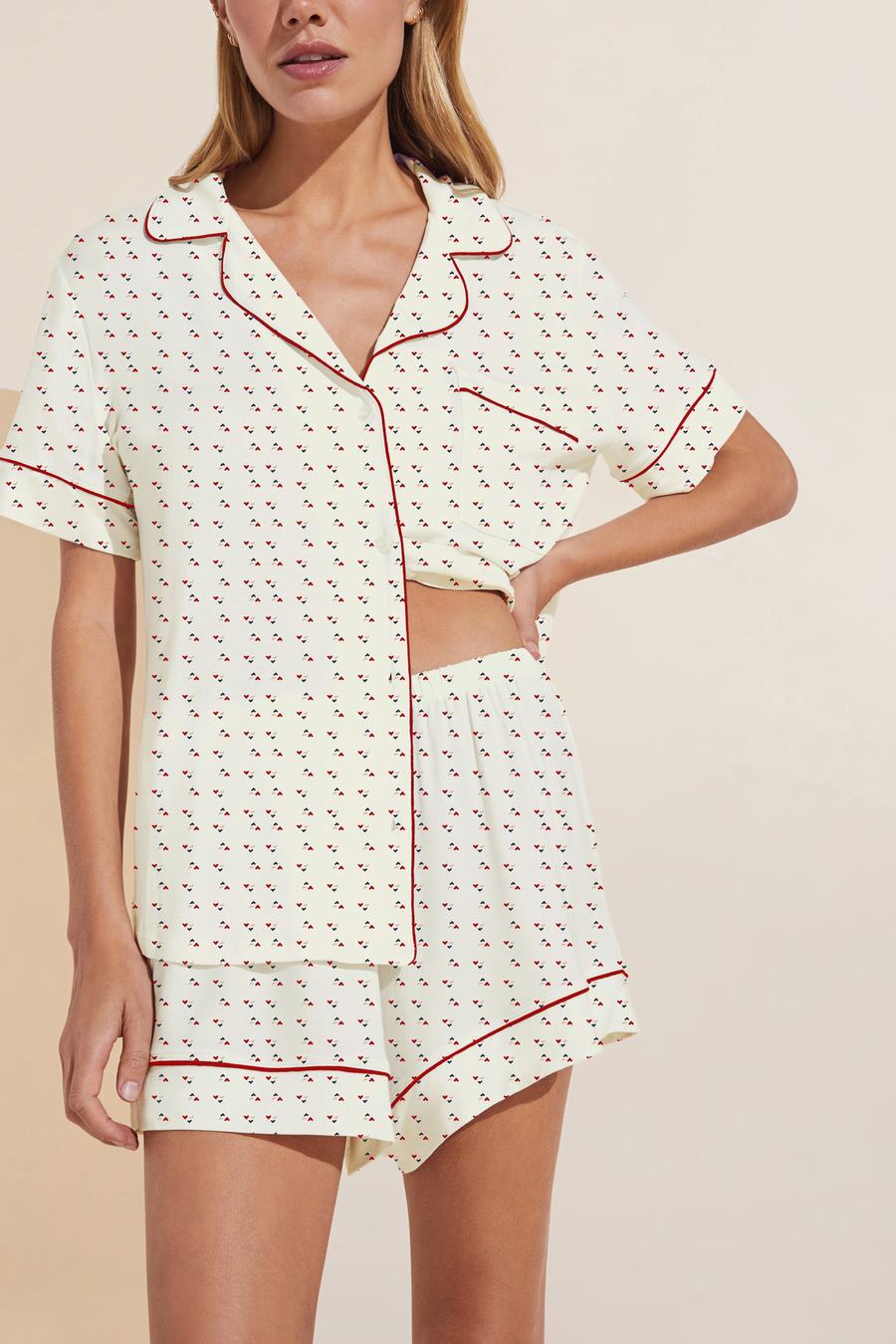 Women Eberjey Gisele Printed TENCEL™ Modal Relaxed Short PJ Set Pajamas White Red | AAX5221KI