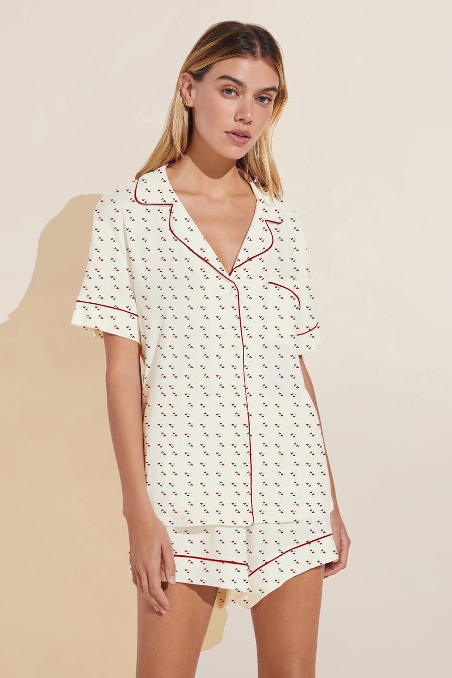 Women Eberjey Gisele Printed TENCEL™ Modal Relaxed Short PJ Set Pajamas White Red | AAX5221KI