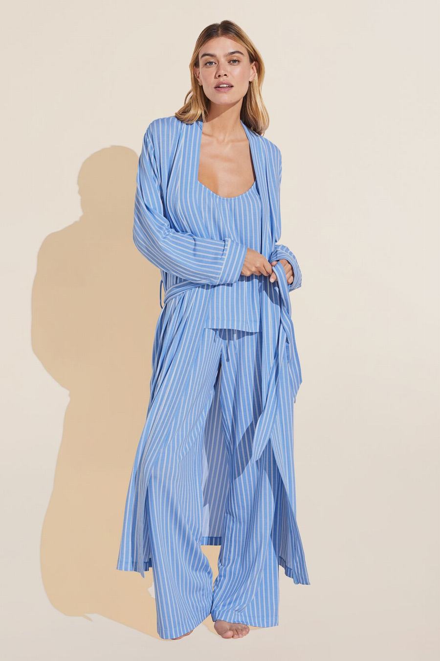 Women Eberjey Gisele Printed TENCEL™ Modal Long Robe Blue | RWS9475VY