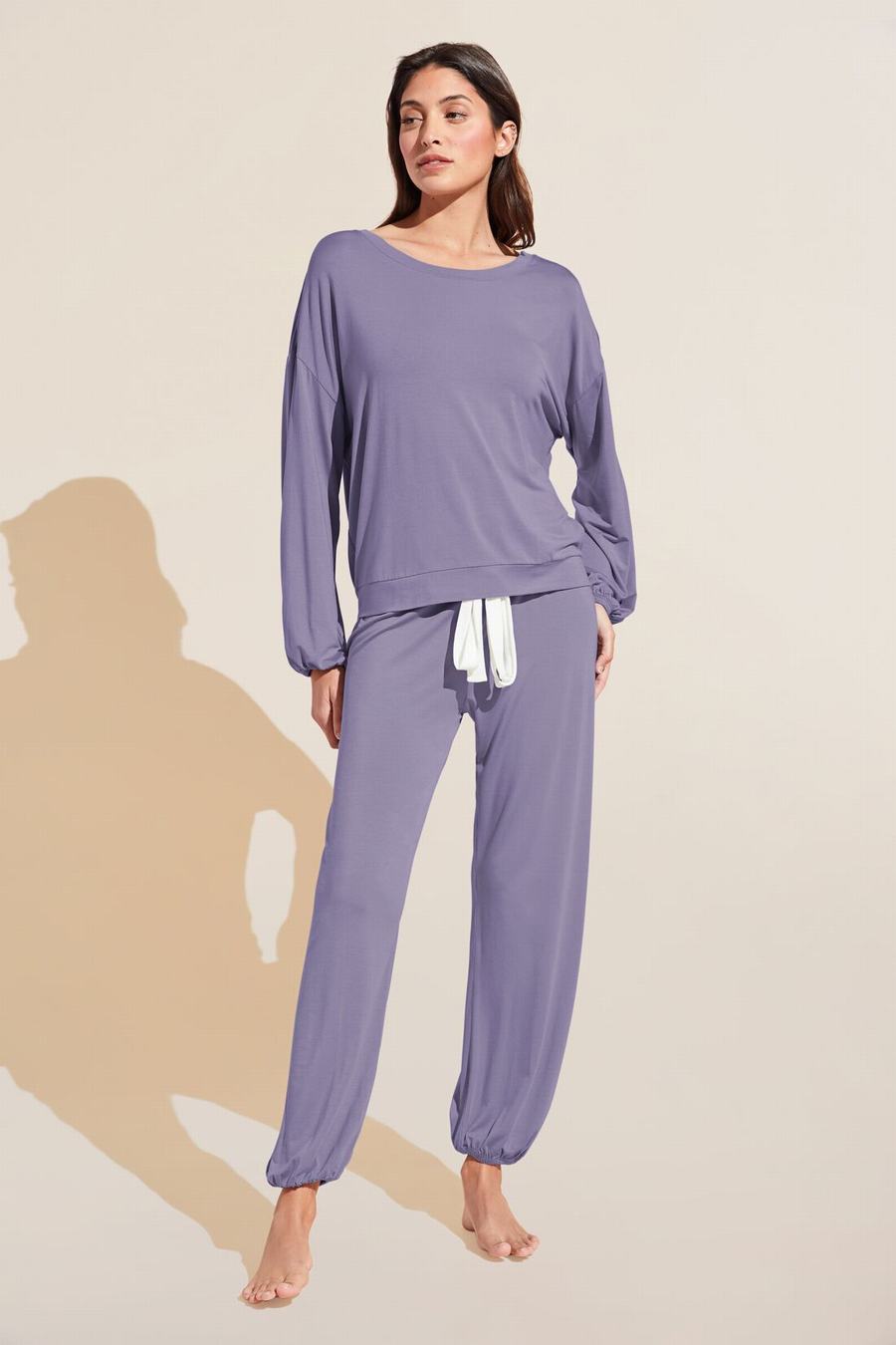 Women Eberjey Gisele TENCEL™ Modal Effortless PJ Set Pajamas Purple White | HRT2094PI