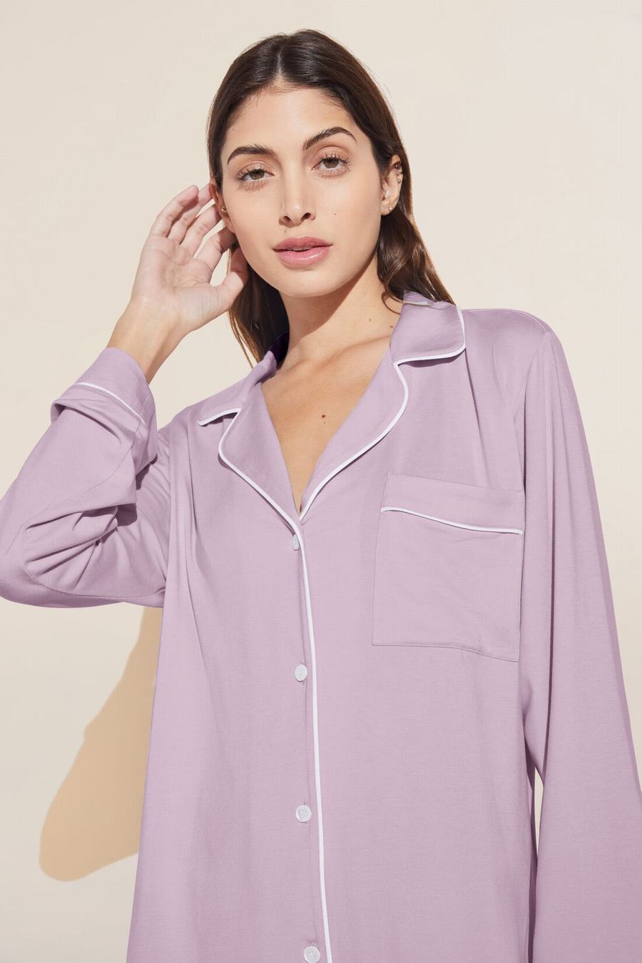 Women Eberjey Gisele TENCEL™ Modal Long PJ Set Pajamas Purple White | PKZ10073UV