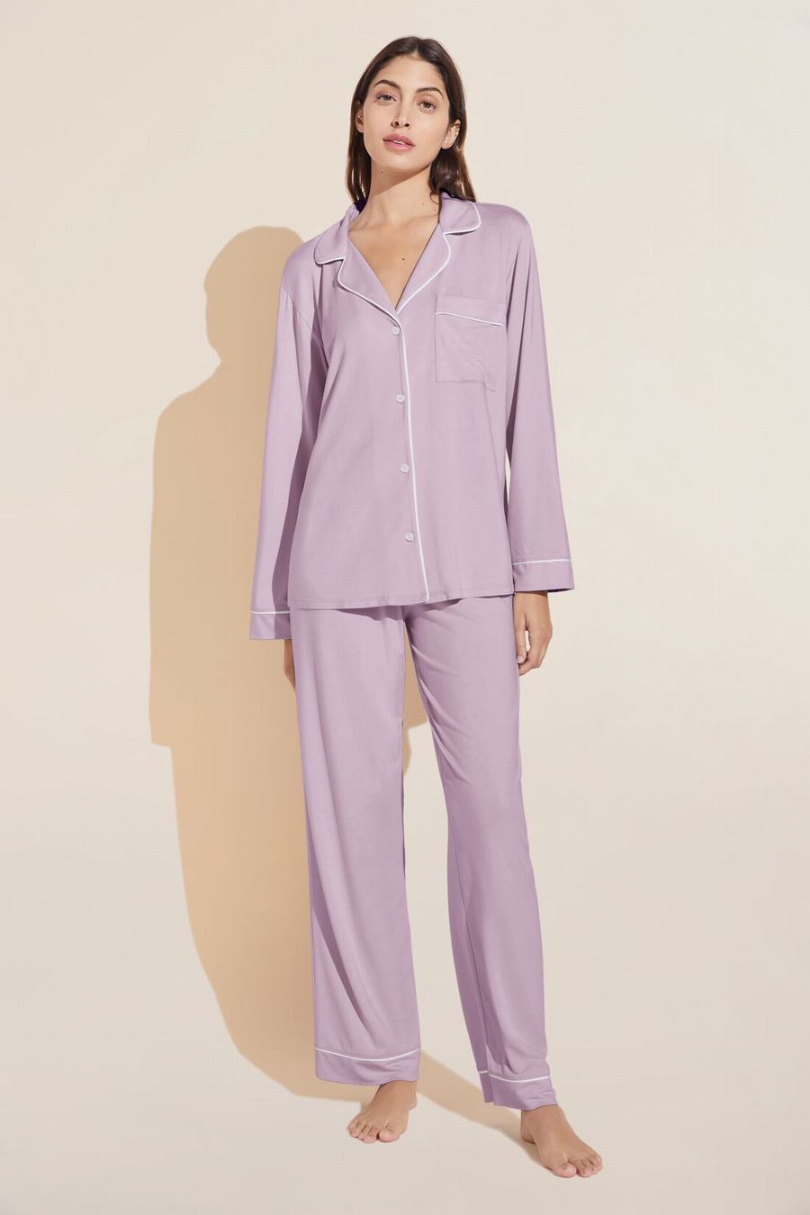 Women Eberjey Gisele TENCEL™ Modal Long PJ Set Pajamas Purple White | PKZ10073UV