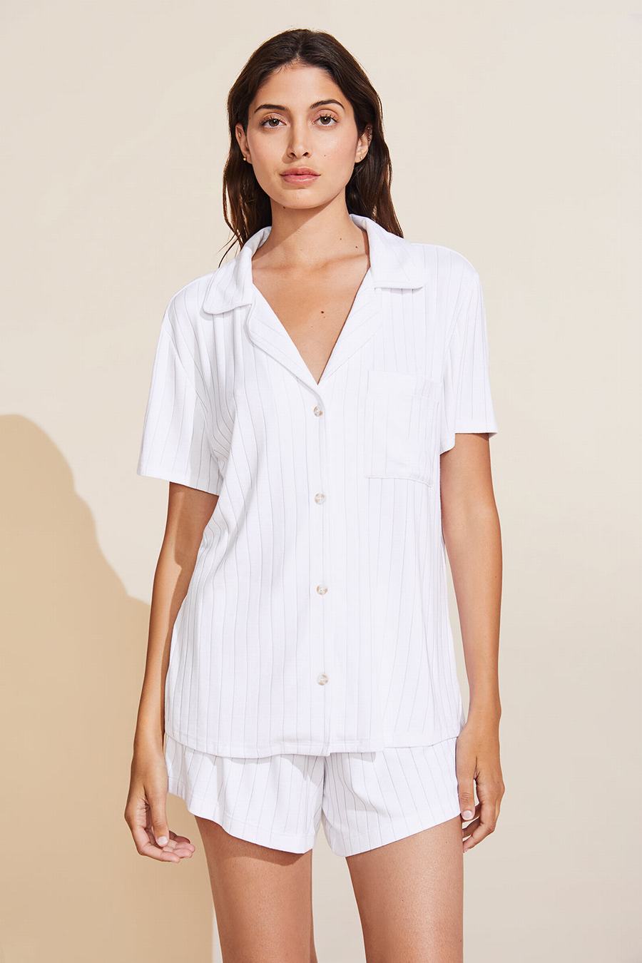 Women Eberjey Gisele TENCEL™ Modal Rib Relaxed Short PJ Set Pajamas White | RYH9359MO