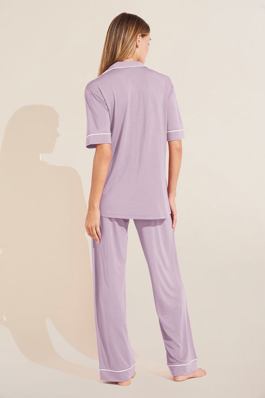 Women Eberjey Gisele TENCEL™ Modal Short Sleeve & Pant PJ Set Pajamas Purple White | JNQ7949WD