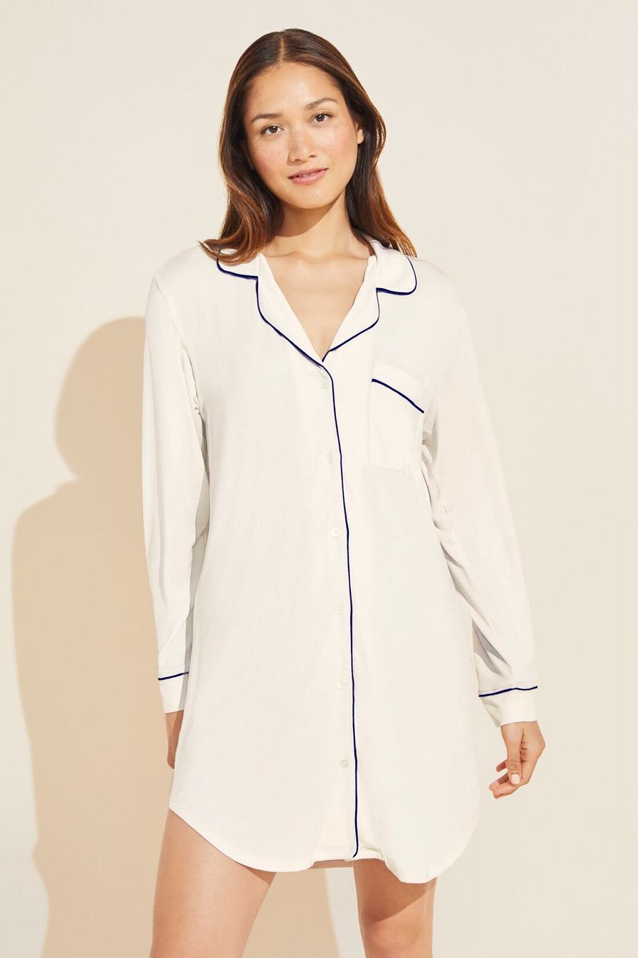 Women Eberjey Gisele TENCEL™ Modal Sleepshirt Pajamas White Navy | MGI6258ZL