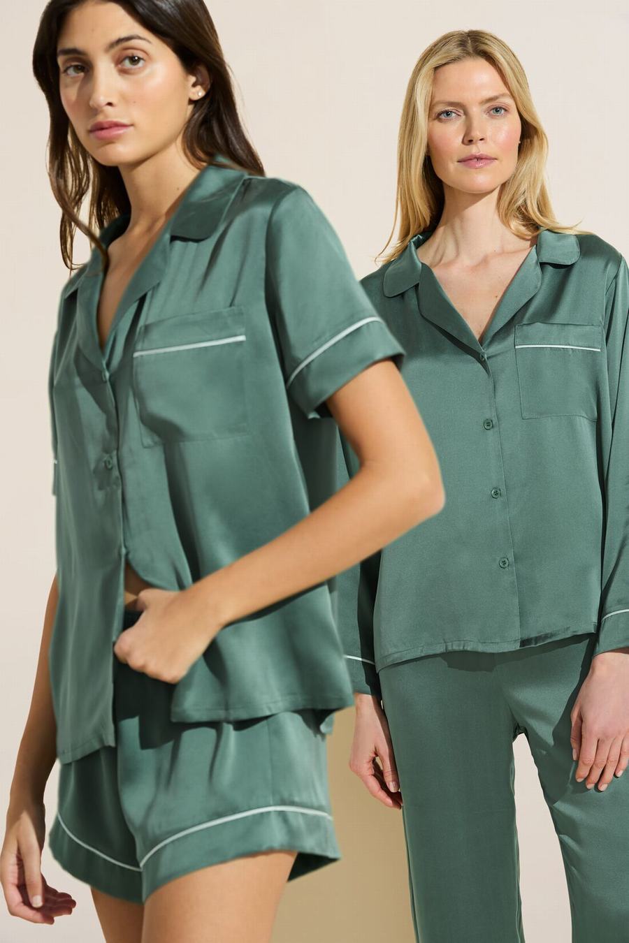 Women Eberjey Inez Washable Silk Long PJ Set Pajamas Green | KAG7581SD