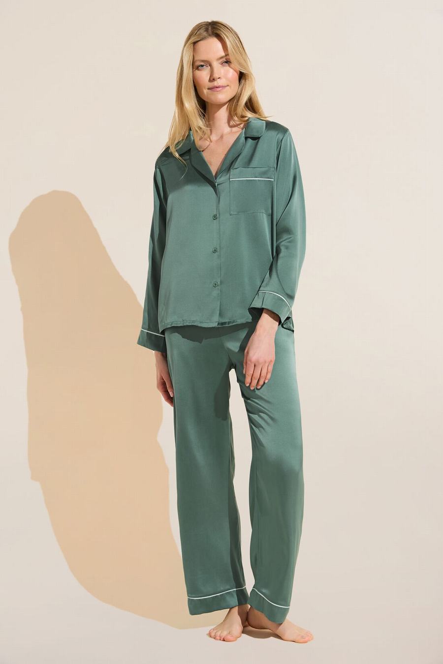 Women Eberjey Inez Washable Silk Long PJ Set Pajamas Green | KAG7581SD