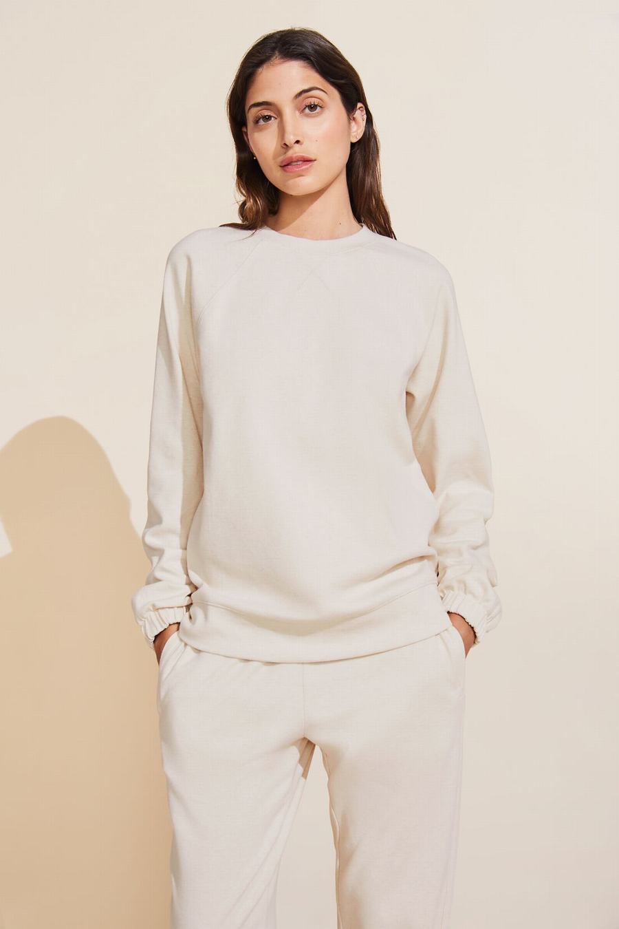 Women Eberjey Luxe Sweats Sweatshirt White | VKE5396UG