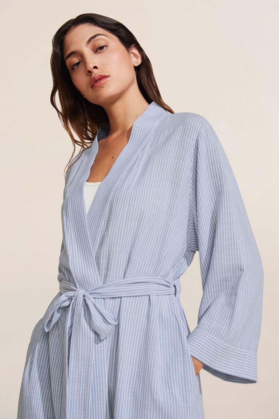 Women Eberjey Nautico Midi Robe Blue | QLK7226MZ