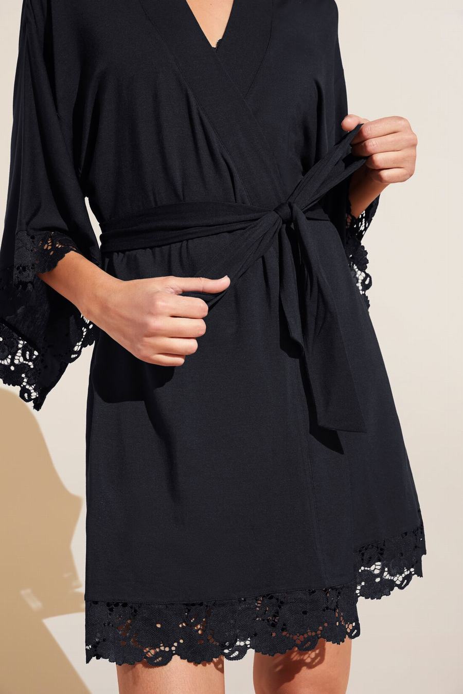 Women Eberjey Naya TENCEL Modal Robe Black | ADP3763FR