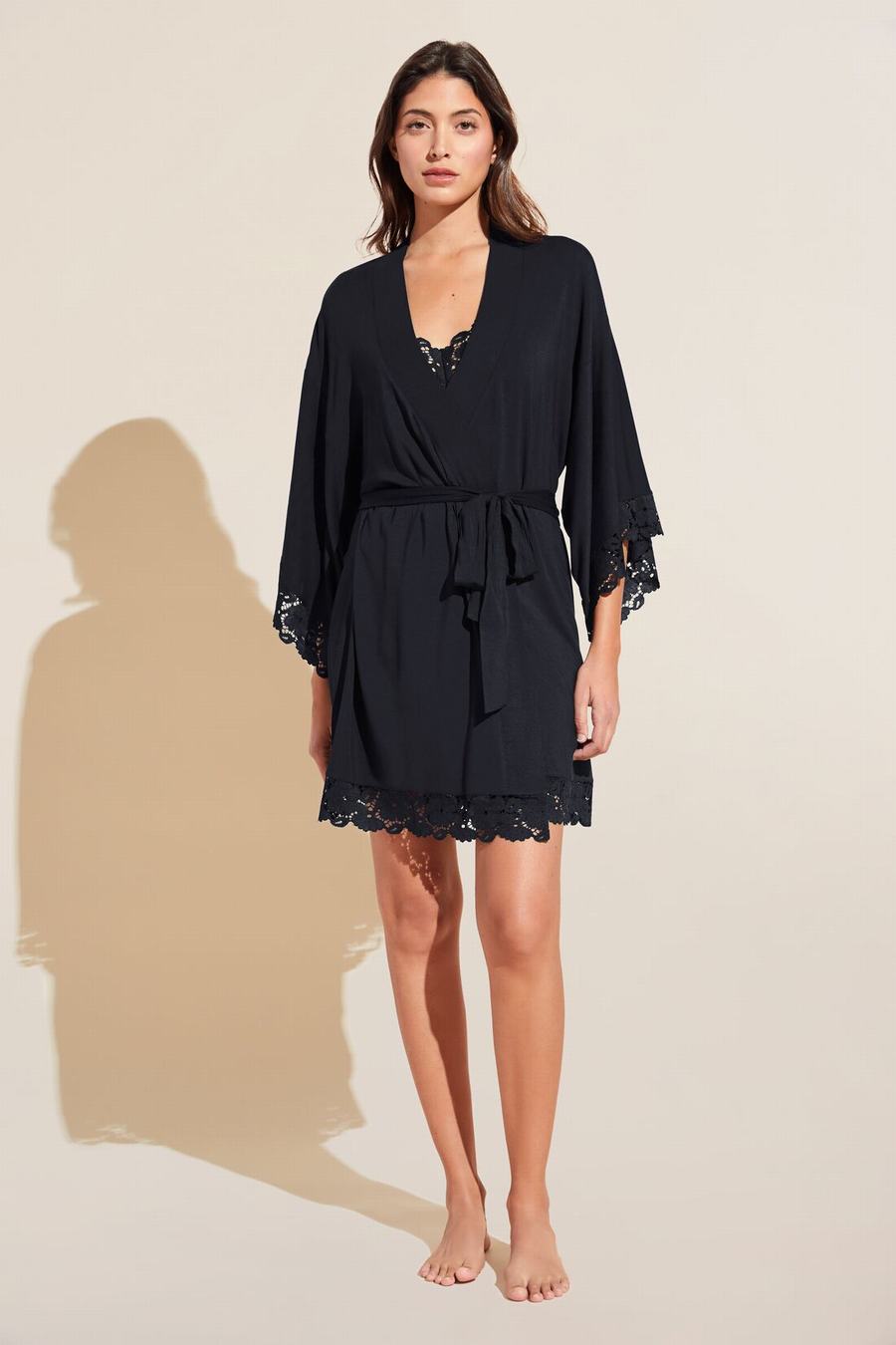 Women Eberjey Naya TENCEL Modal Robe Black | ADP3763FR