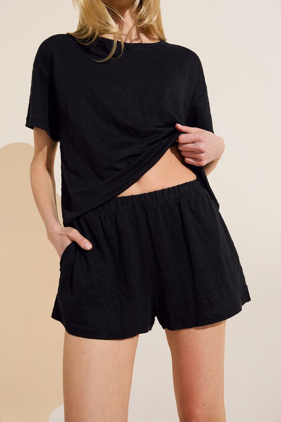 Women Eberjey Organic Linen Knit Shorts Black | UXH233UX