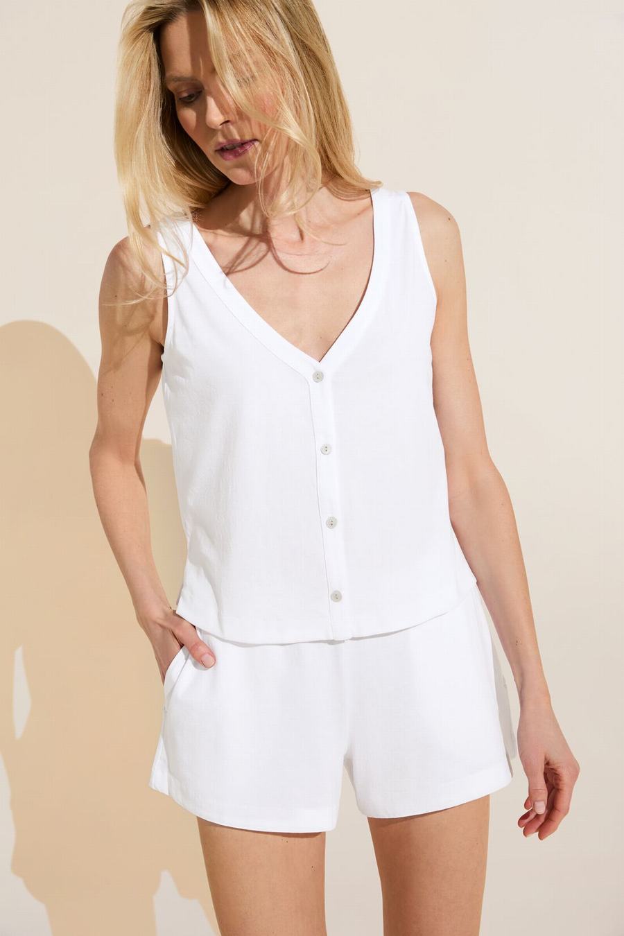 Women Eberjey Organic Pima Cotton Tank & Short PJ Set Pajamas White | YMX4822GZ