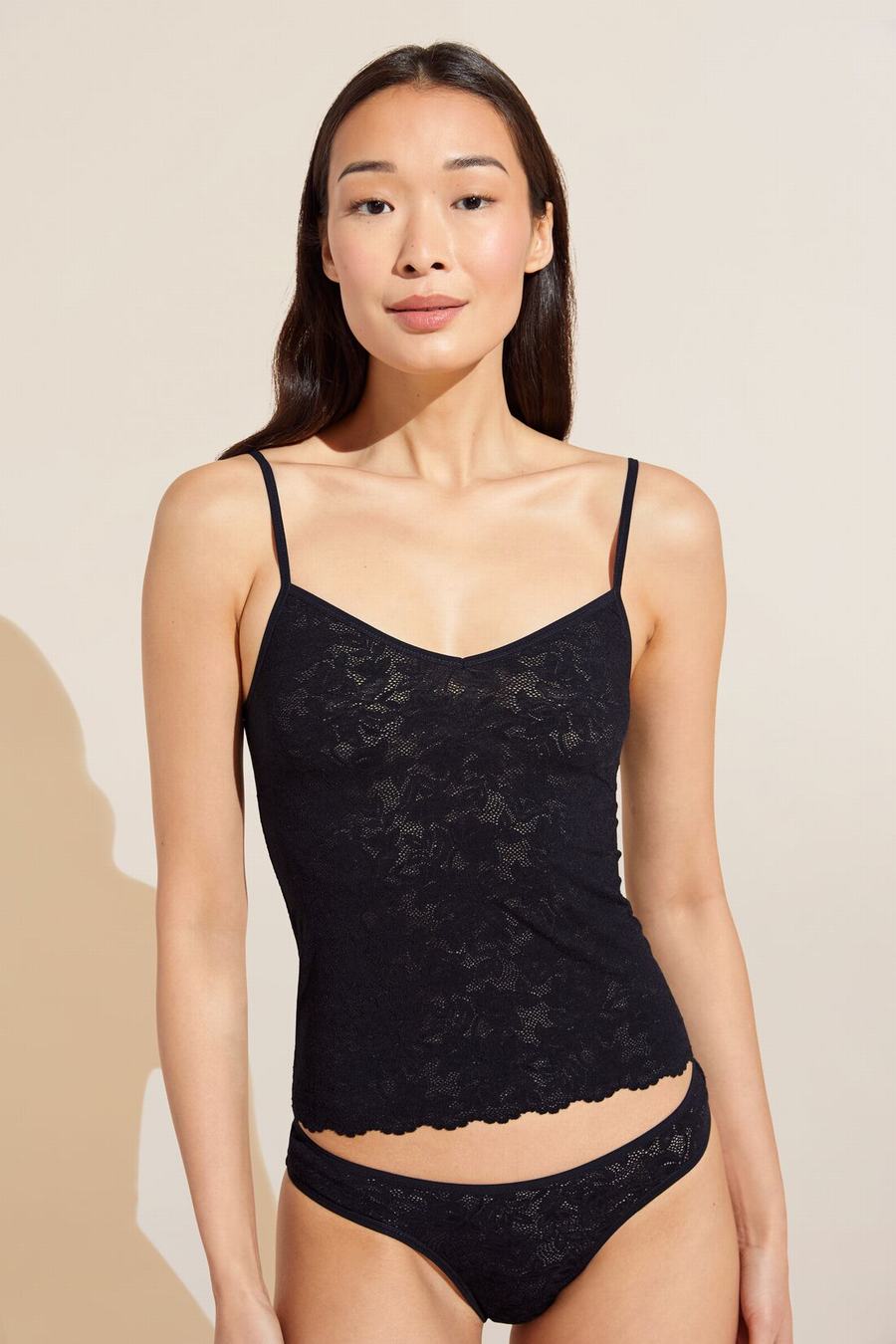 Women Eberjey Soft Stretch Recycled Lace Cami Tank Top Black | HJE2329SP